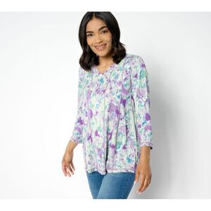 Fashion Women's Top Sz XS Sleeve V-Neck Paneled Swing Purple A658927